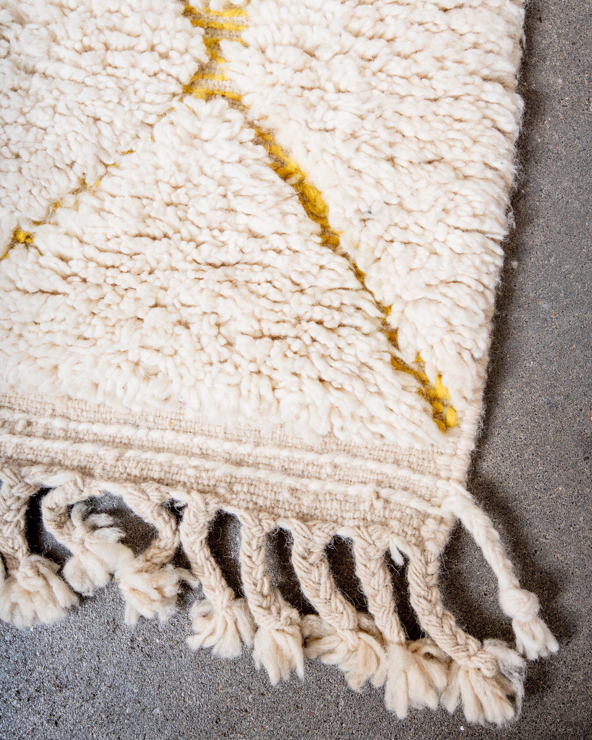Modern, designer, handcrafted Berber rug from Morocco. Beniourain carpet with beautiful colours and patterns and fluffy wool texture.